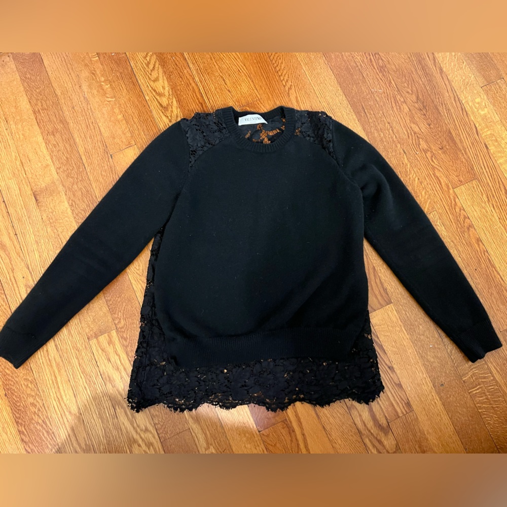 Valentino authentic Womens black cashmere and lace sweater